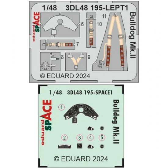 Eduard 3DL48195 1/48 Bristol Bulldog Mk.II Dashboard 3D Decal and Seatbelts PE for Airfix kits - Model Planes