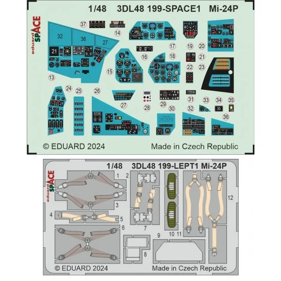 Eduard 3DL48199 1/48 Mil Mi-24P Cockpit 3D Decal and PE parts for Trumpeter kits