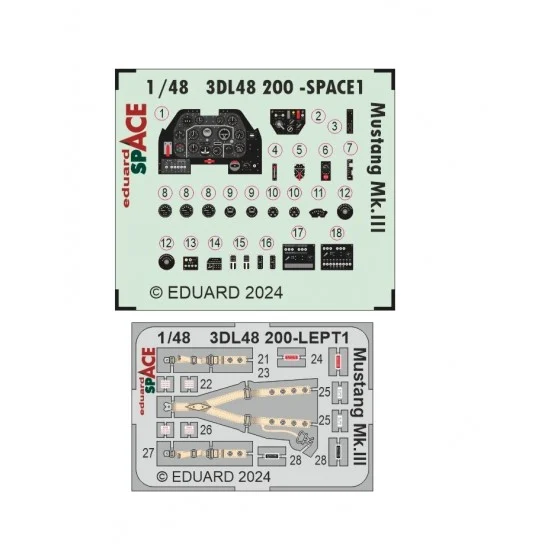 Eduard 3DL48200 1/48 P-51 Mustang Mk.III Cockpit 3D Decal and PE parts for Eduard kits