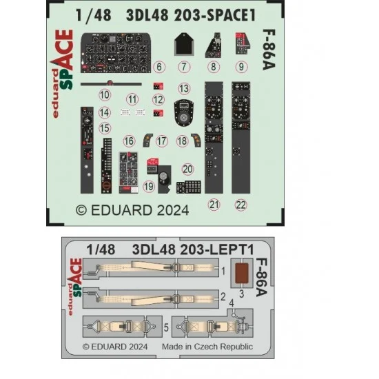 Eduard 3DL48203 1/48 F-86A Sabre Dashboard 3D Decal and Seatbelts PE for Clear Prop kits