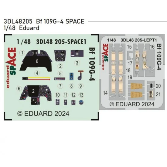 Eduard 3DL48205 1/48 Messerschmitt Bf 109G-4 Dashboard 3D Decal and Seatbelts PE for Eduard kits