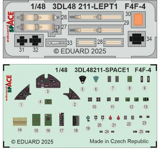 Eduard 3DL48211 1/48 F4F-4 Cockpit 3D Decal and PE parts for Academy kits