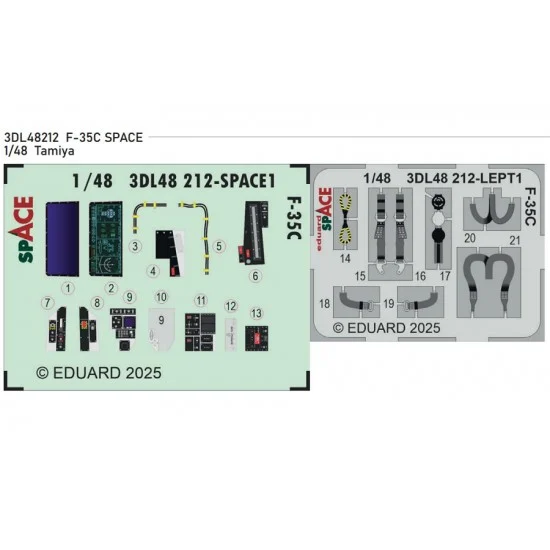 Eduard 3DL48212 1/48 F-35C Cockpit 3D Decal and PE parts for Tamiya kits