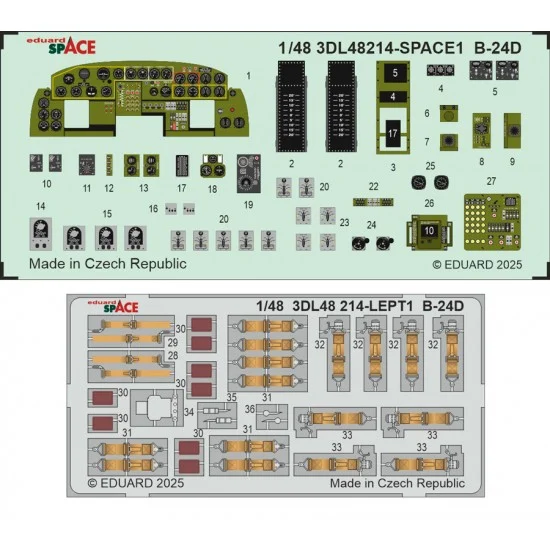 Eduard 3DL48214 1/48 B-24D Cockpit 3D Decal and PE parts for Hobby Boss kits