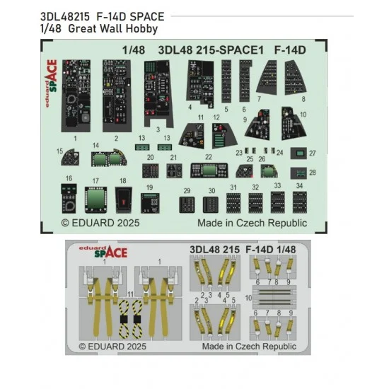 Eduard 3DL48215 1/48 Grumman F-14D Tomcat Panels 3D Decal and PE Seatbelts for Great Wall Hobby kits