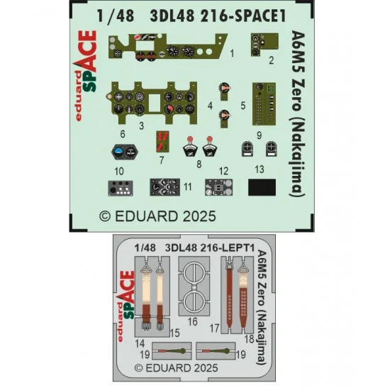 Eduard 3DL48216 1/48 Mitsubishi A6M5 Zero (Nakajima) Panels 3D Decal and PE Seatbelts for Fine Molds kits - Model Planes