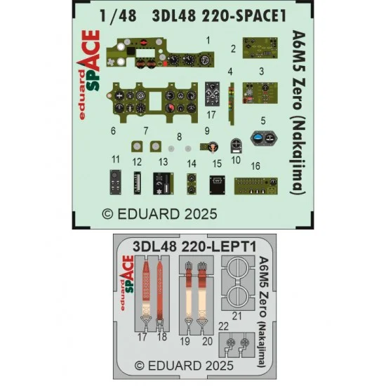 Eduard 3DL48220 1/48 Mitsubishi A6M5 Zero (Nakajima) Panels 3D Decal and PE Seatbelts for Eduard kits - Model Planes