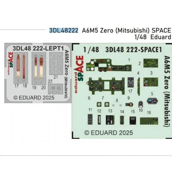 Eduard 3DL48222 1/48 A6M5 Zero (Mitsubishi) Instrument Control Panels and Seatbelts for Eduard kits - Model Planes