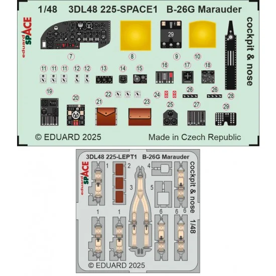 Eduard 3DL48225 1/48 B-26G Marauder Cockpit and Nose Instrument Control Panels and Seatbelts for ICM kits