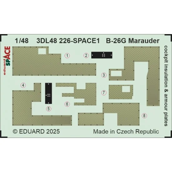 Eduard 3DL48226 1/48 B-26G Marauder Cockpit Insulation and Armour Plates for ICM kits