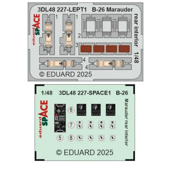 Eduard 3DL48227 1/48 B-26 Marauder Rear Interior Instrument Control Panels and Seatbelts for ICM kits