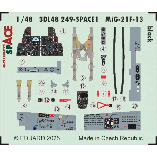 Eduard 3DL48249 1/48 MiG-21F-13 Black Interior Detail parts (3D Decal) for Eduard kits