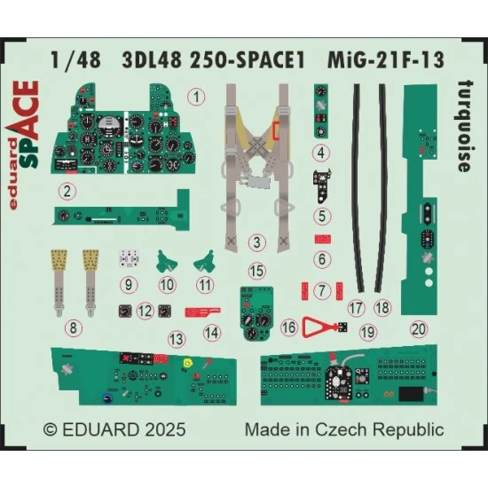 Eduard 3DL48250 1/48 MiG-21F-13 Turquoise Interior Detail parts (3D Decal) for Eduard kits