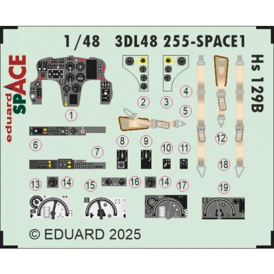 Eduard 3DL48255 1/48 Henschel Hs 129B Interior 3D Decals for Takom kits - Model Planes