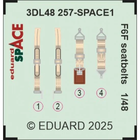 Eduard 3DL48257 1/48 F6F Seatbelts Interior 3D Decals for Eduard kits - Model Planes
