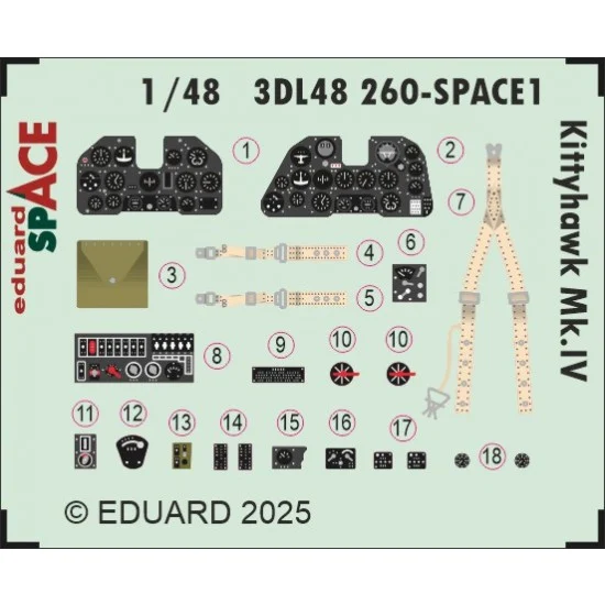 Eduard 3DL48260 1/48 Kittyhawk Mk.IV Interior 3D Decals for Eduard kits - Model Planes