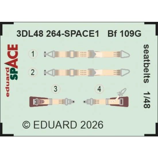 Eduard 3DL48264 1/48 Messerschmitt Bf 109G Seatbelts on 3D Decal - Model Planes