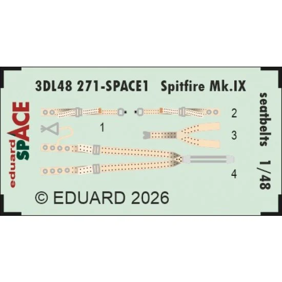 Eduard 3DL48271 1/48 Spitfire Mk.Ix Seatbelts Detail Parts on 3D Decal - Model Planes
