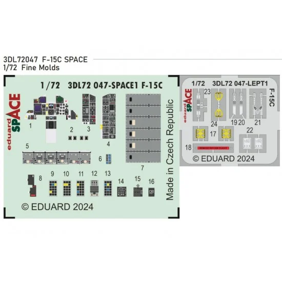 Eduard 3DL72047 1/72 McDonnell Douglas F-15C Eagle Cockpit 3D Decal and PE parts for Fine Molds