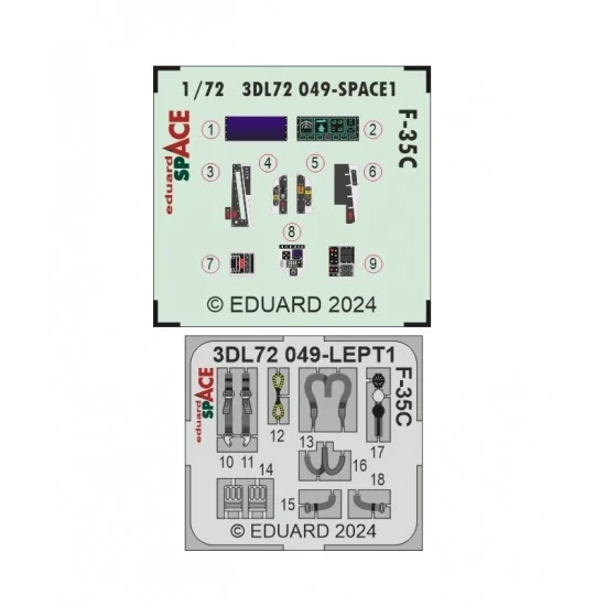Eduard 3DL72049 1/72 F-35C Lightning II Cockpit 3D Decal and PE parts for Italeri kits
