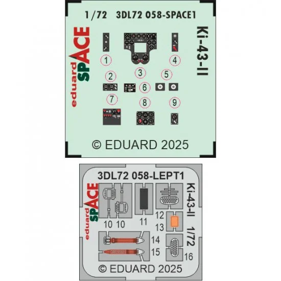 Eduard 3DL72058 1/72 Ki-43-II Cockpit 3D Decal and PE parts for Arma Hobby kits