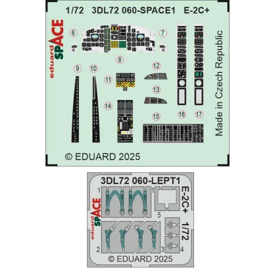 Eduard 3DL72060 1/72 Grumman E-2C+ Hawkeye Panels 3D Decal and PE Seatbelts for Heller kits