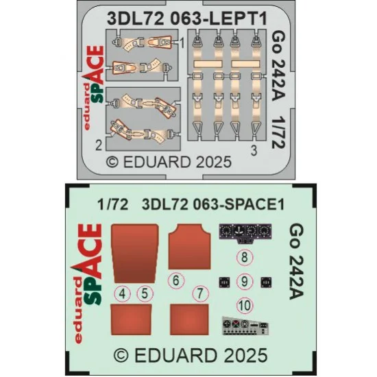 Eduard 3DL72063 1/72 Gotha Go 242A Instrument Control Panels and Seatbelts for IBG kits - Model Planes