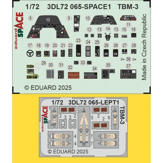Eduard 3DL72065 1/72 TBM-3 Avenger Interior 3D Decals for Hobby Boss kits