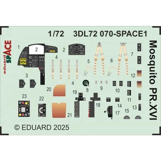 Eduard 3DL72070 1/72 Mosquito PR Mk.XVI Interior Detail parts (3D Decal) for Special Hobby kits - Model Planes