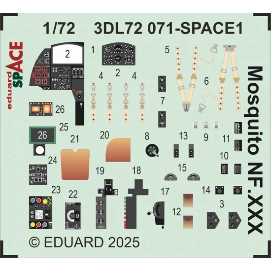 Eduard 3DL72071 1/72 Mosquito NF Mk.XXX Interior Detail parts (3D Decal) for Special Hobby kits - Model Planes
