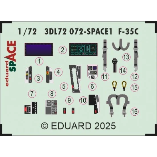 Eduard 3DL72072 1/72 F-35C Interior Detail parts (3D Decal) for Tamiya kits