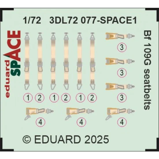 Eduard 3DL72077 1/72 Messerschmitt Bf 109G Seatbelts Interior 3D Decals for Eduard kits - Model Planes