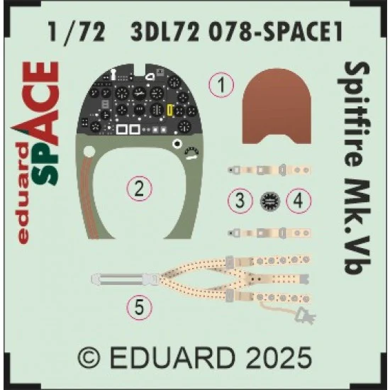 Eduard 3DL72078 1/72 Supermarine Spitfire Mk.Vb Interior 3D Decals for Eduard kits - Model Planes