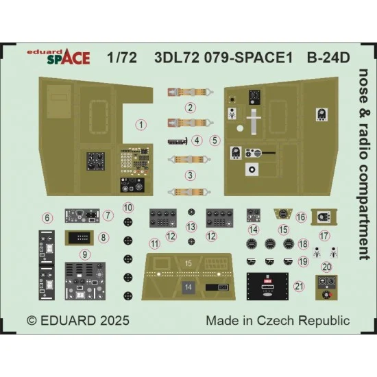 Eduard 3DL72079 1/72 B-24D Liberator Nose and Radio Compartment Interior 3D Decals for Airfix kits