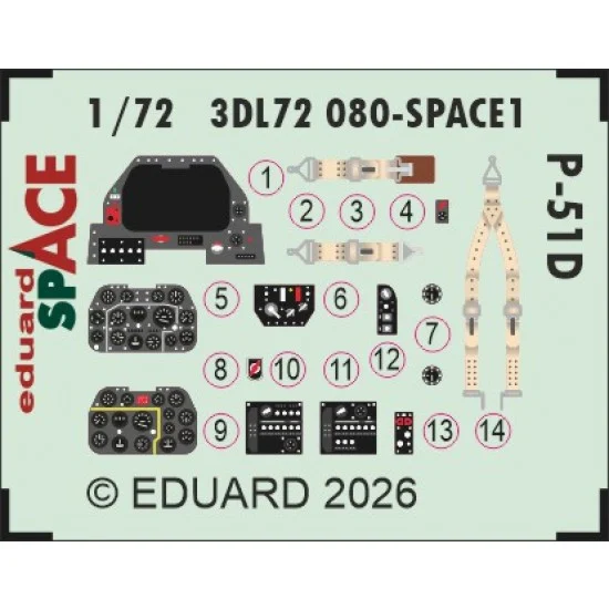 Eduard 3DL72080 1/72 P-51D Mustang Interior 3D Decals for Arma Hobby kits
