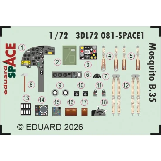 Eduard 3DL72081 1/72 de Havilland Mosquito B.35 Interior 3D Decals for Airfix kits - Model Planes