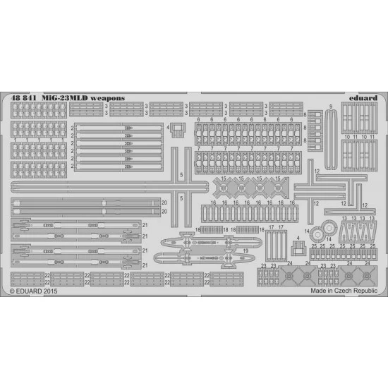 Eduard 48841 1/48 Mikoyan MiG-23MLD Weapons Set for Trumpeter kit 02856 (1 Photo-Etched Sheet)