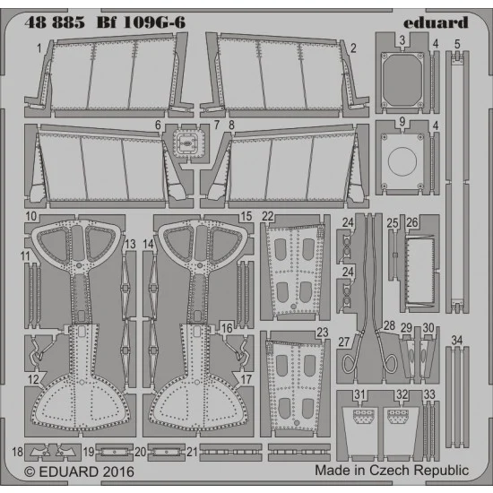 Eduard 48885 1/48 Messerschmitt Bf 109G-6 Exterior Detail Set for Eduard kit (1 Photo-Etched Sheet)