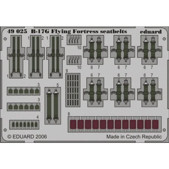 Eduard 49025 Colour Photoetch for 1/48 B-17G Seatbelts for Revell/Monogram kit