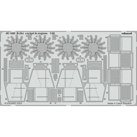 Eduard 491450 1/48 Consolidated B-24J Liberator Cockpit & Engines Photo-etched set for HobbyBoss kits