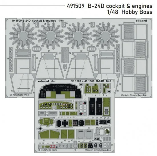 Eduard 491509 1/48 B-24D Cockpit and Engines (PE set) for Hobby Boss kits