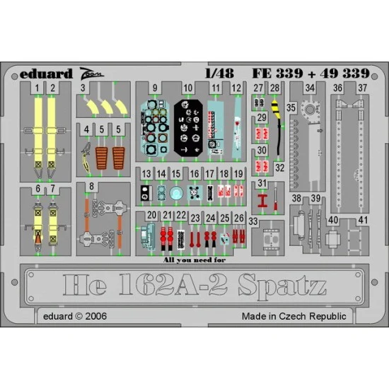 Eduard 49339 1/48 Heinkel He 162A-2 Spatz Colour Photoetch Set Vol.1 for Tamiya kit