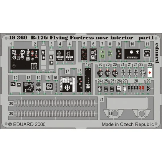 Eduard 49360 Colour Photoetch for 1/48 B-17G Nose Interior for Revell/Monogram kit