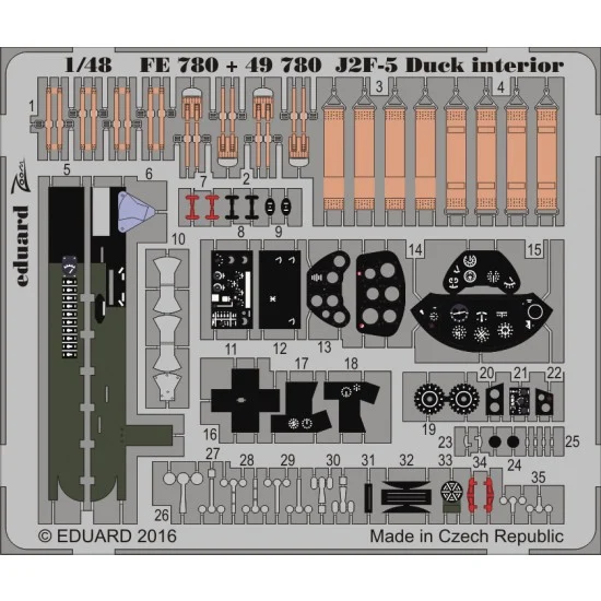 Eduard 49780 1/48 Grumman J2F-5 Duck Detail Set for Merit #64805 kit (2 Photo-Etched Sheets)