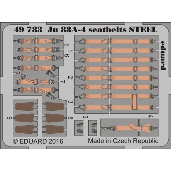 Eduard 49783 1/48 Junkers Ju 88A-4 Seatbelts for ICM kit (Steel, 1 Photo-Etched Sheet)