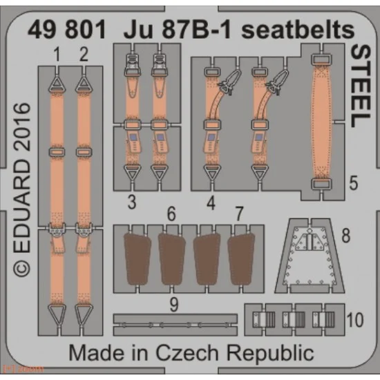 Eduard 49801 1/48 Junkers Ju 87B-1 Stuka Seatbelts for Airfix kit AX07114 (Steel, 1 Photo-Etched Sheet)