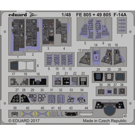 Eduard 49805 1/48 Grumman F-14A Tomcat Interior Detail Set for Tamiya #61114 (2 Photo-Etched Sheets)