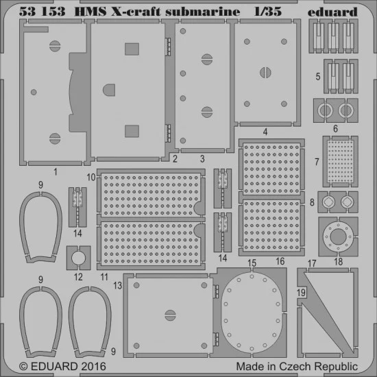 Eduard 53153 1/35 HMS X-Craft Submarine Detail Set for Merit kit #63504 (1 PE sheet)