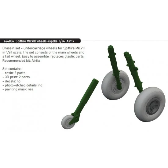 Eduard 624006 1/24 Supermarine Spitfire Mk.VIII Wheels 4-spoke for Airfix kits