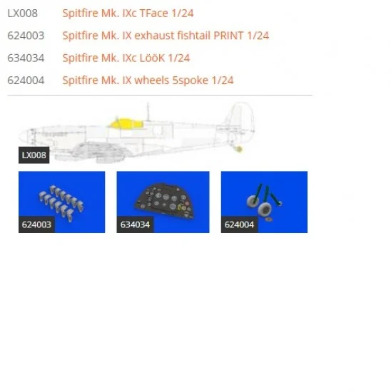 Eduard 634036 1/24 Supermarine Spitfire Mk.IXc Detail Parts for Airfix kits - Model Planes